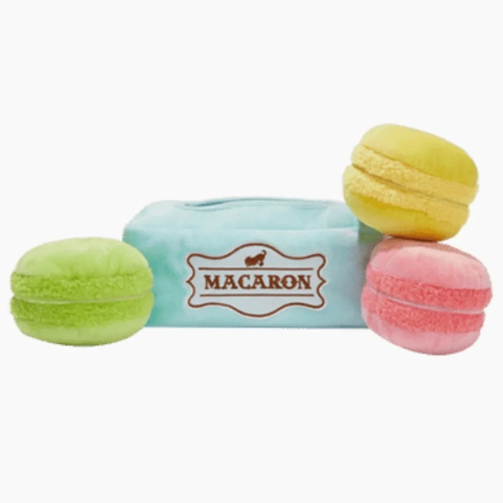 Small Macaron Plush Dog Toy Set - Green, Yellow, Pink